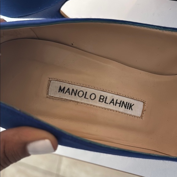 MANOLO BLAHNIK cobalt blue Hangisi 105MM Embellished Satin Pumps 39 - Picture 9 of 16